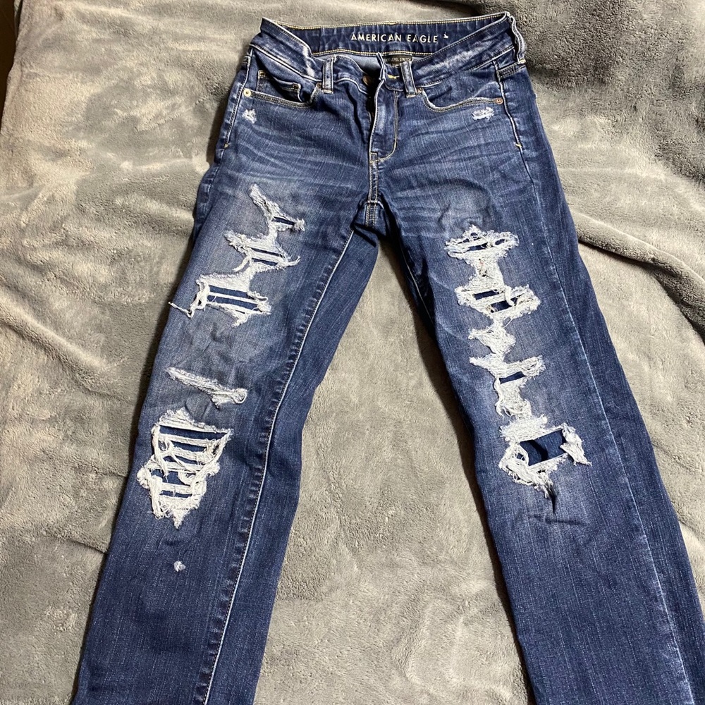 Ripped American Eagle Skinny Blue Jeans Size 4